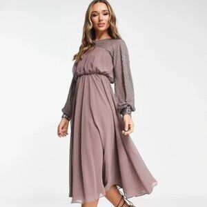 ASOS DESIGN midi dress with linear yoke embellishment